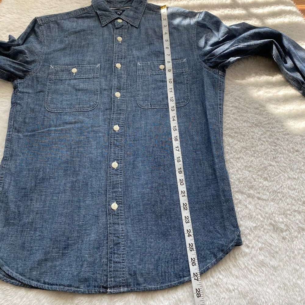 Uniqlo NWOT Men's Denim Utility Long-Sleeve Shirt, Blue Denim Classic, S/M - Picture 7 of 10